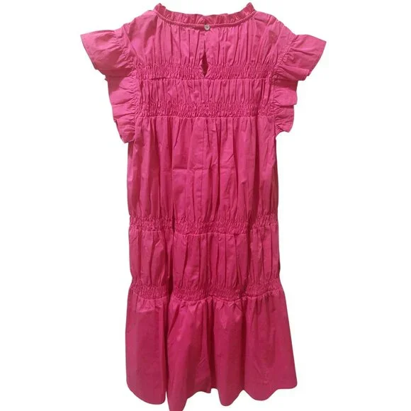 NWT Voy Pink Tiered Ruffle Mini Dress Short Sleeves Smocked Detail Size Small - Picture 5 of 8
